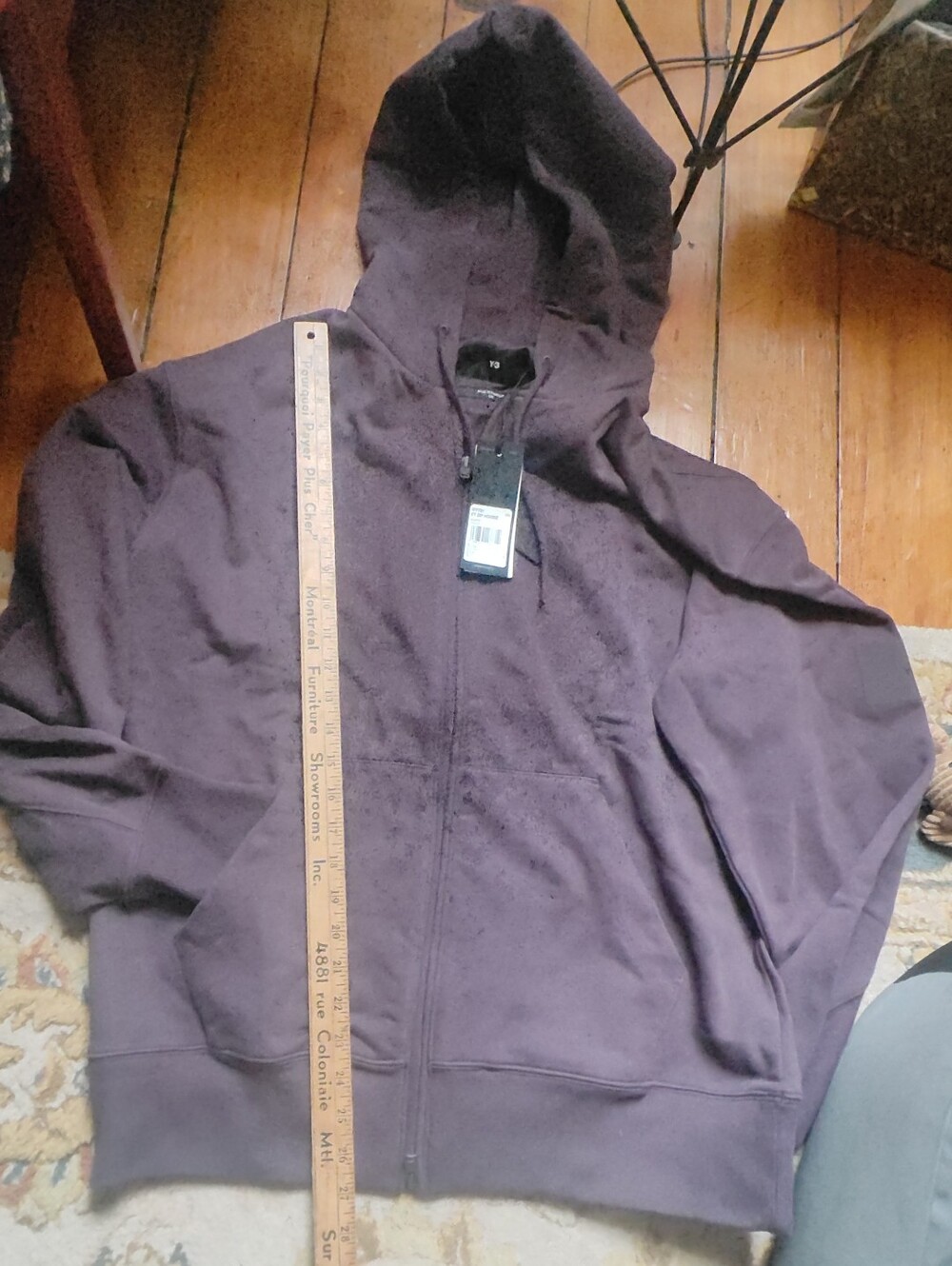NWT Y-3 Men's Zip-Up Hooded Sweatshirt in Plum Yohshi Yamamoto